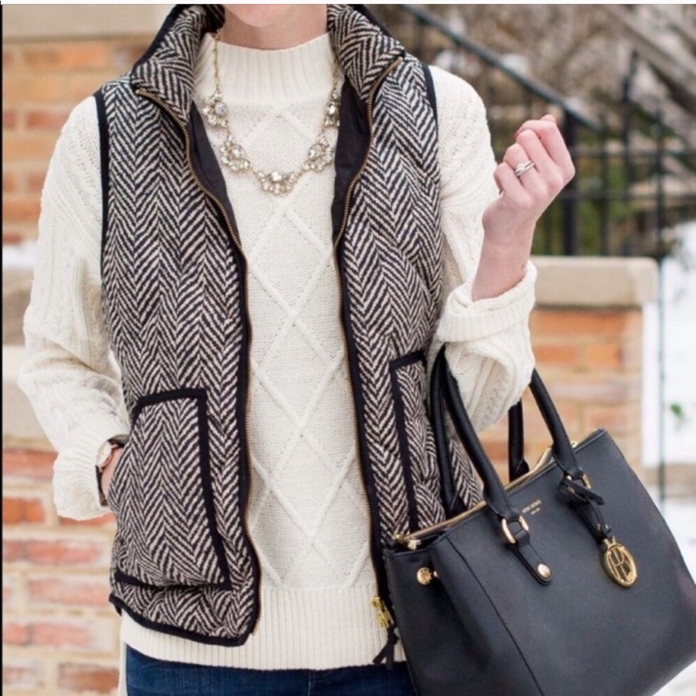 J. CREW Womens Puffer Vest Quilted Herringbone S